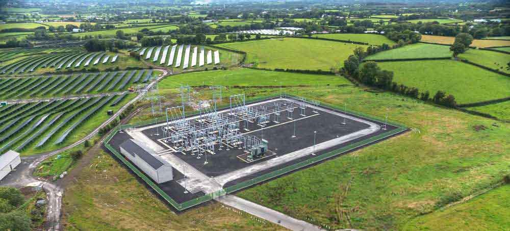 Solar farm connected to a grid substation